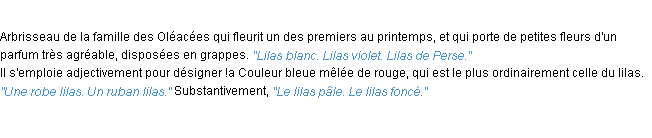 Définition lilas ACAD 1932