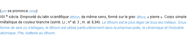 Définition lithium ACAD 1986