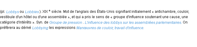 Définition lobby ACAD 1986