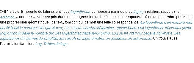 Définition logarithme ACAD 1986
