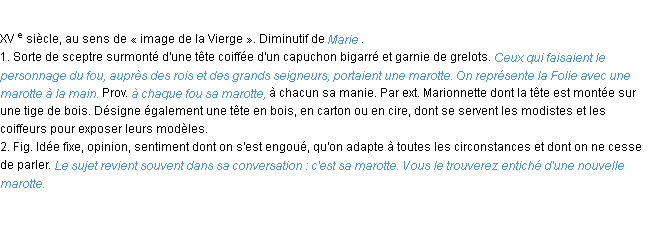 Définition marotte ACAD 1986