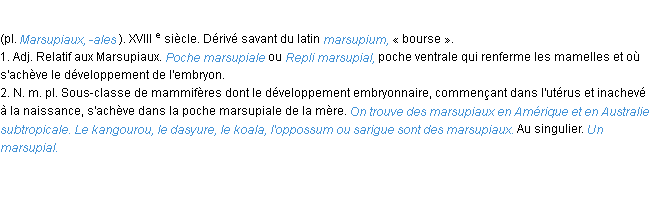 Définition marsupial ACAD 1986