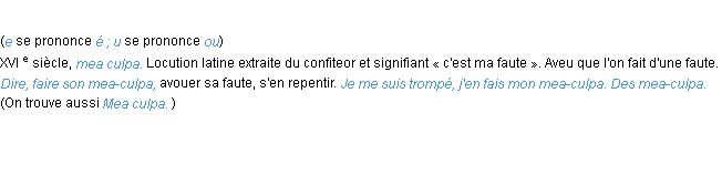 Définition mea-culpa ACAD 1986