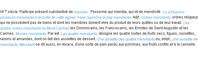 Définition mendiant ACAD 1986