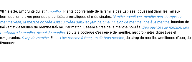 Définition menthe ACAD 1986