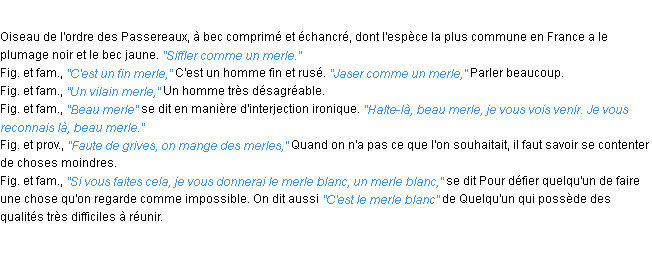 Définition merle ACAD 1932