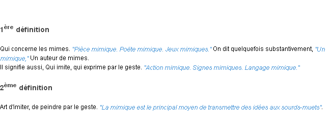 Définition mimique ACAD 1835