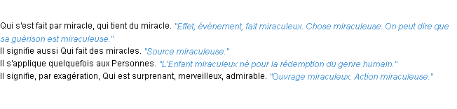 Définition miraculeux ACAD 1932