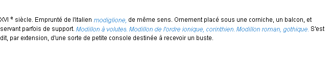 Définition modillon ACAD 1986