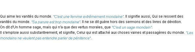 Définition mondain ACAD 1798