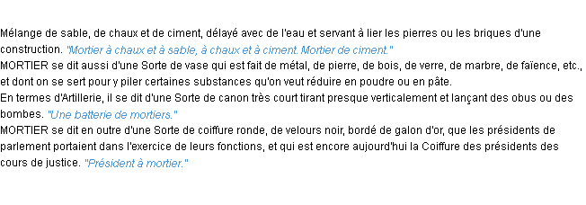 Définition mortier ACAD 1932
