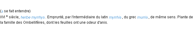 Définition myrrhis ACAD 1986