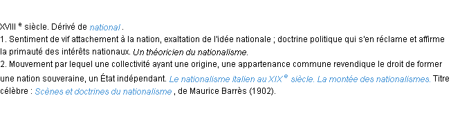 Définition nationalisme ACAD 1986