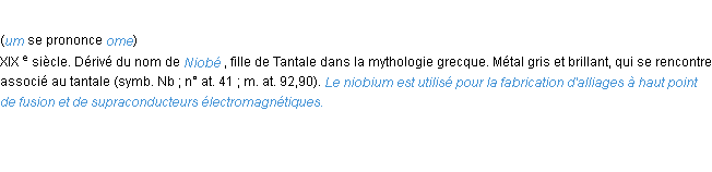 Définition niobium ACAD 1986
