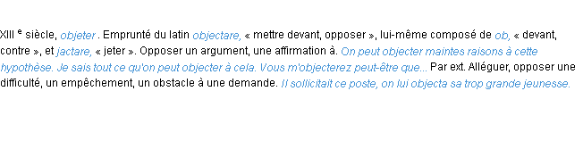 Définition objecter ACAD 1986