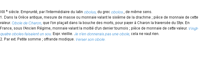 Définition obole ACAD 1986
