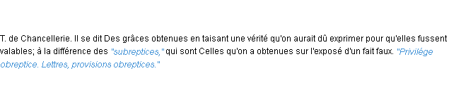 Définition obreptice ACAD 1835