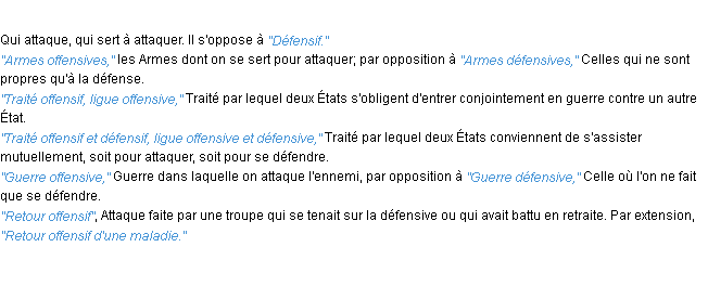 Définition offensif ACAD 1932