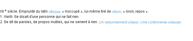 Définition oiseux ACAD 1986