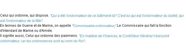 Définition ordonnateur ACAD 1798