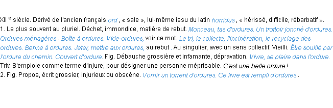 Définition ordure ACAD 1986