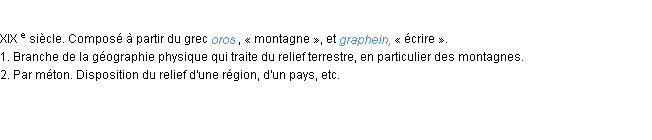 Définition orographie ACAD 1986