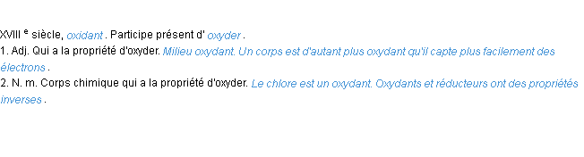 Définition oxydant ACAD 1986