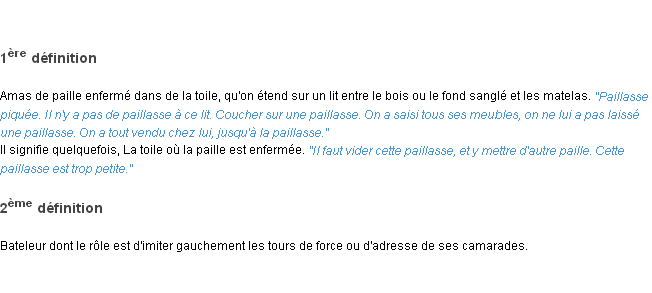 Définition paillasse ACAD 1835