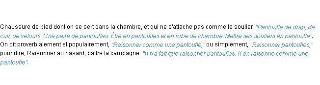 Définition pantoufle ACAD 1798