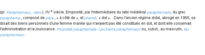 Définition paraphernal ACAD 1986