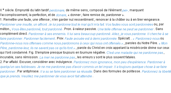 Définition pardonner ACAD 1986