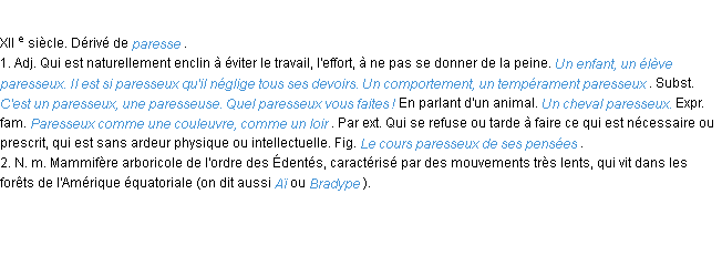 Définition paresseux ACAD 1986