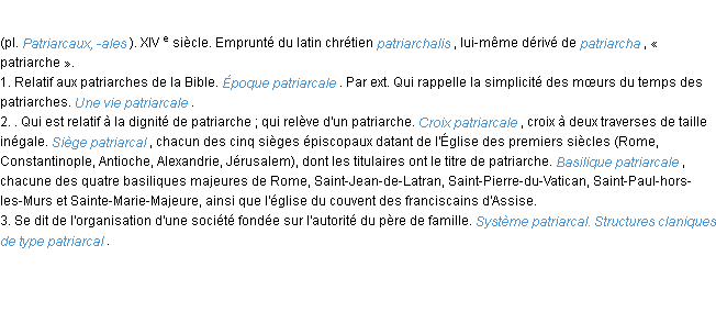 Définition patriarcal ACAD 1986