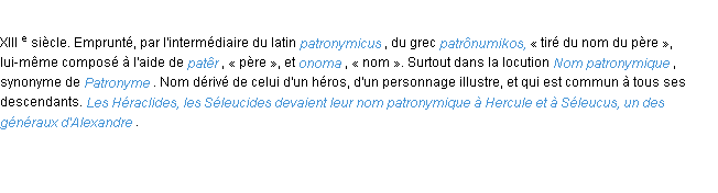 Définition patronymique ACAD 1986