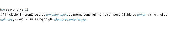 Définition pentadactyle ACAD 1986