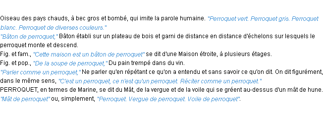 Définition perroquet ACAD 1932
