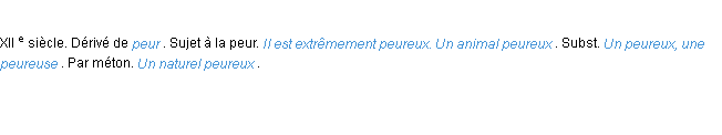 Définition peureux ACAD 1986