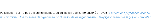 Définition pigeonneau ACAD 1798