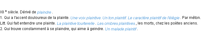 Définition plaintif ACAD 1986