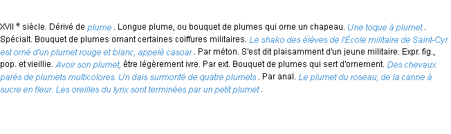 Définition plumet ACAD 1986