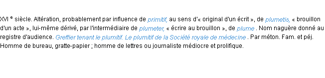Définition plumitif ACAD 1986