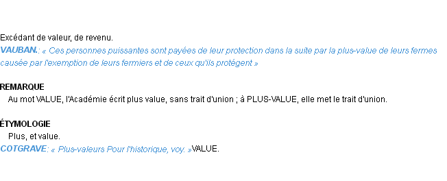 Définition plus-value Emile Littré