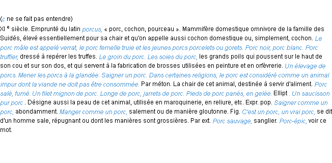 Définition porc ACAD 1986