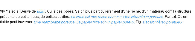 Définition poreux ACAD 1986