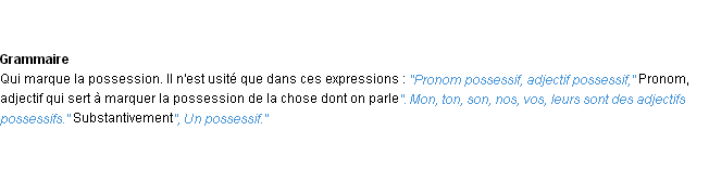 Définition possessif ACAD 1932