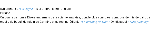 Définition pudding ACAD 1932