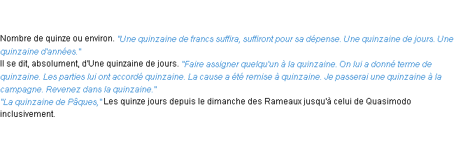 Définition quinzaine ACAD 1835