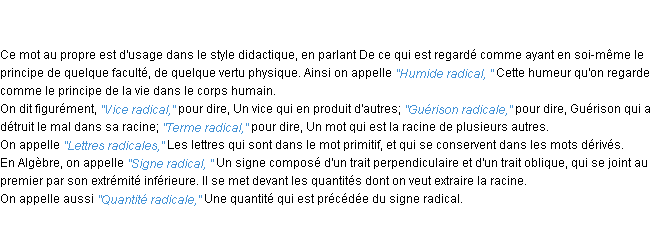 Définition radical ACAD 1798