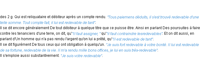 Définition redevable ACAD 1798