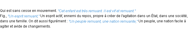 Définition remuant ACAD 1932